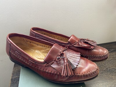 SANTONI Relaxed Burgundy Maroon Leather Fringe Tassel Loafer  display picture 1