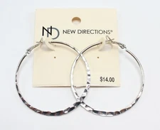 New Direction Textured Silver Hoop Earrings #E1108