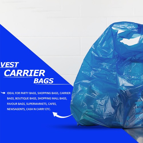 Chaleco azul y negro bolsas de transporte para comestibles reutilizables 16 x 24 x 30 en 22 mu - Imagen 4 de 11