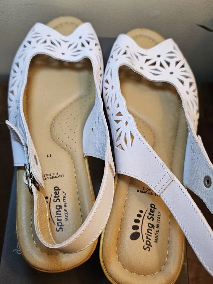 SPRING STEP Olivia Sandal White size 11  Slip On Comfort Leather Made in Italy - Image 4 of 4