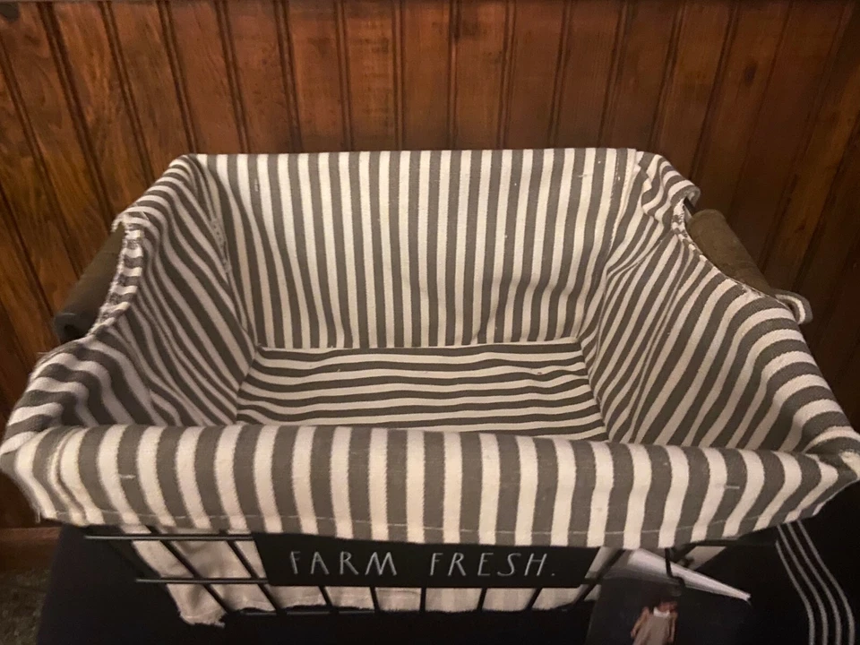 NWT RAE DUNN FARM FRESH WIRE BASKET STORAGE GRAY STRIPED LINER FARMHOUSE STYLE  - Image 4 of 4