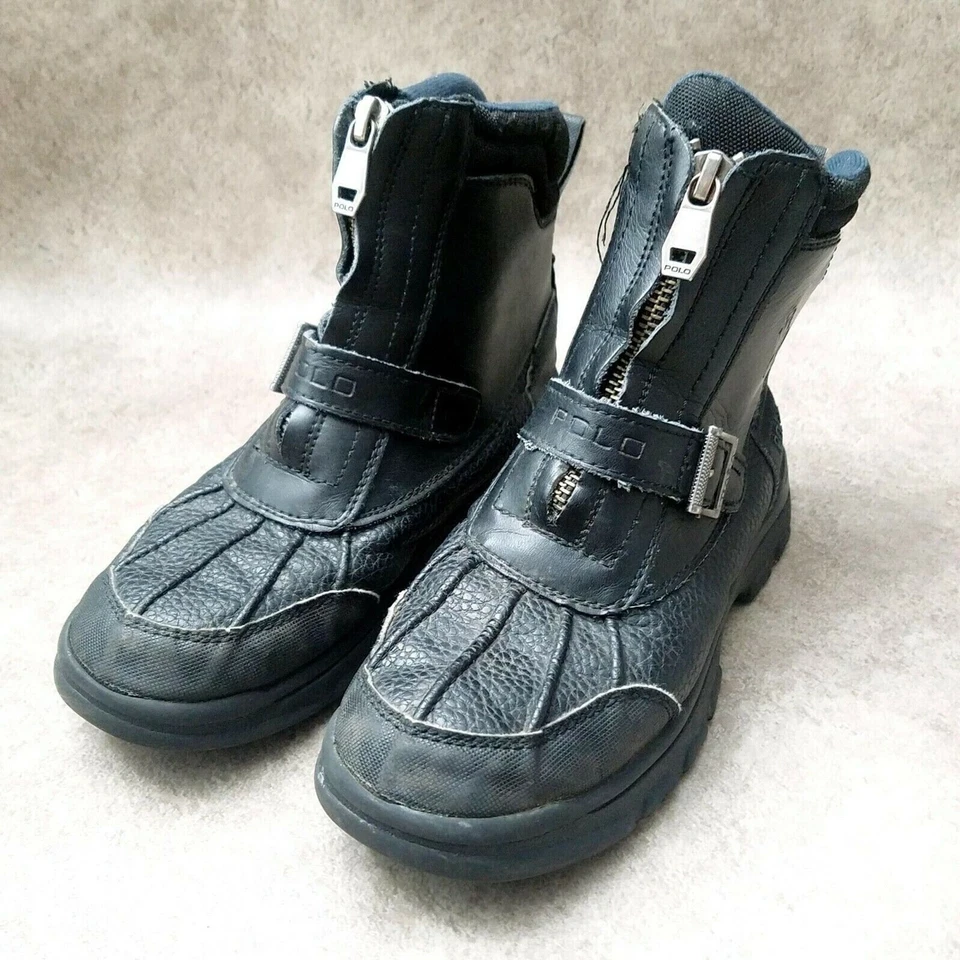 Polo Ralph Lauren Niños Farleigh Cremallera Alta Talla 2 M Negro Cuero Niño Botas Foto 3 de 4