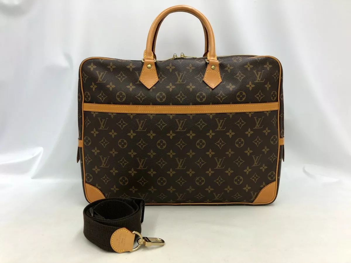 Louis Vuitton Porte Documents Voyage Monogram Canvas Briefcase Bag Brown