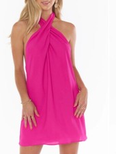 Show Me Your Mumu Jasmine Halter Mini Dress Bright Pink Lined Size M New W Tags