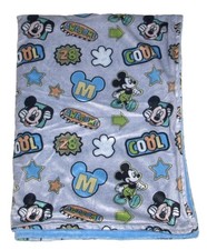 Disney Baby Gray Blue Mickey Mouse Blanket Awesome Cool Security Lovey 30x40"