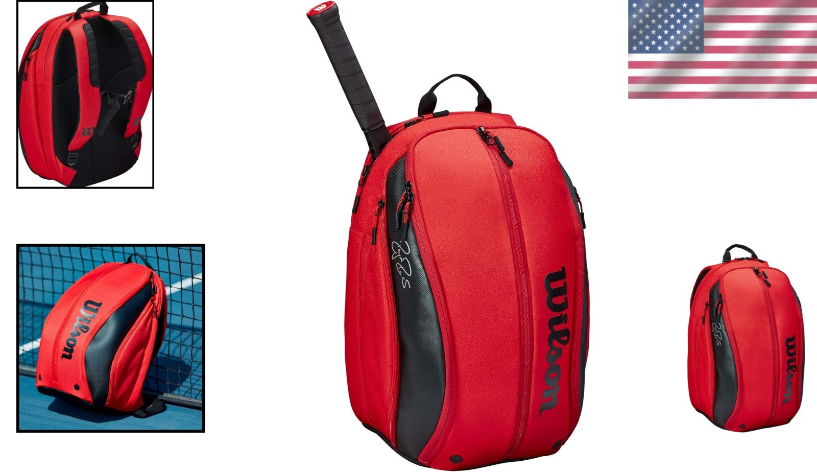 Pro Tennis Backpack - Red/Black, 2-Racket Lock Zippers
