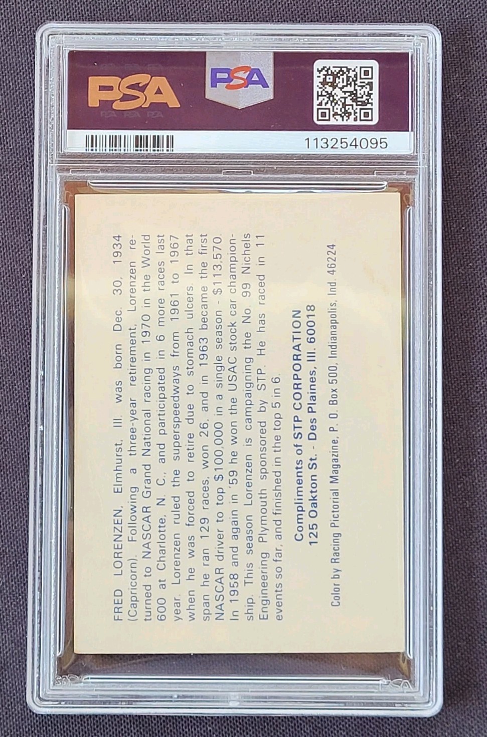 1972 STP Corporation Fred Lorenzen NASCAR Rookie Card Graded PSA 2 GOOD view 3