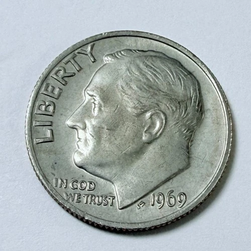 1969 Roosevelt Dime 10c Coin AU About Uncirculated Condition #5930