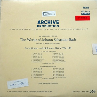 Ralph Kirkpatrick, Johann Sebastian Bach, Inventionen Und Sinfonien, BWV 772-801