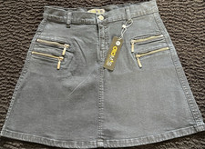 Opo Miss Black Denim Zip Pocket A-Line Short Skirt Size 10