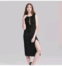 Wild Fable Women s Lace-Up Back Side Slit Maxi Bodycon Dress Black Large L