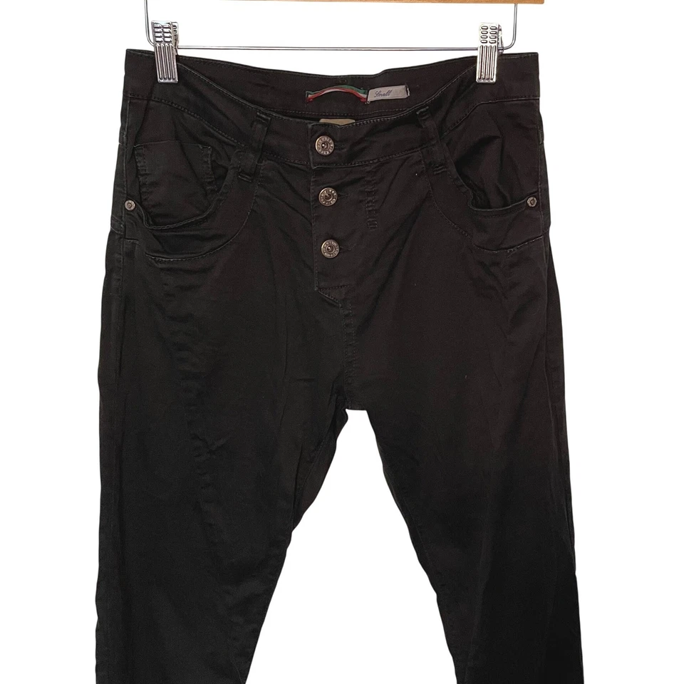 Pantalones informales PLEASE Button Fly para mujer pequeños negros hechos en Italia corazón Foto 3 de 4