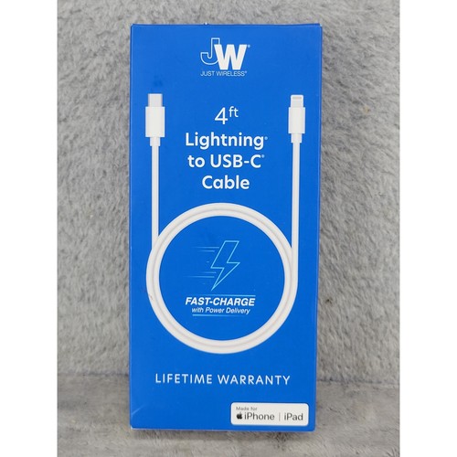 Just Wireless 4ft Lightning to USB-C Cable White Fast Charge Power Delivery PD