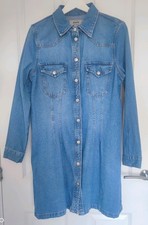 New Look Blue Fitted Denim Collared shirt Dress Stud Fastening Size 14