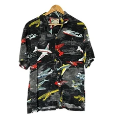 Men’s Paradise Found Airplane All Over Print Button Up Shirt Size 26