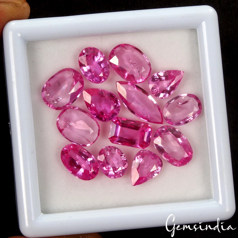 13 Pcs Beautiful Hydro Pink Ruby Mix Faceted Cut Loose Gems For Jewelry~35.10 Ct - Image 3 of 4