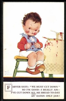 Künstler-AK M.L. Attwell: I´ve Cut down ALL me bread today an´ Eaten only Jam! 