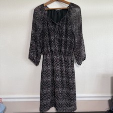 Banana Republic Maxi Dress Size 4 Black Gray Chevron Chiffon Long Balloon Sleeve