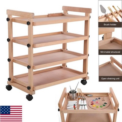 Solid Beechwood Art Cart Organizer with Caster Wheels Rolling Art Supply Carts
