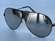 Vintage Taiwan Mirrored Aviator Black Metal Frame Sunglasses Great Cond w Tag