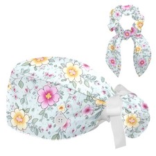 Womens Bouffant Scrub Cap Colorful Flower Surgical Working Cap With Buttons