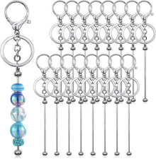28 Pcs Beadable Keychain Bars - Keychain Making Kit Bulk - Metal Beaded Keychain