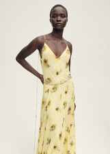 NEW Mango Long floral-print dress Pastel Yellow SIZE 6 /100%AUTHENTIC