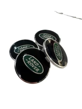 Set of 4 Land Rover Wheel Center Caps Black/Grreen Glossy 62mm
