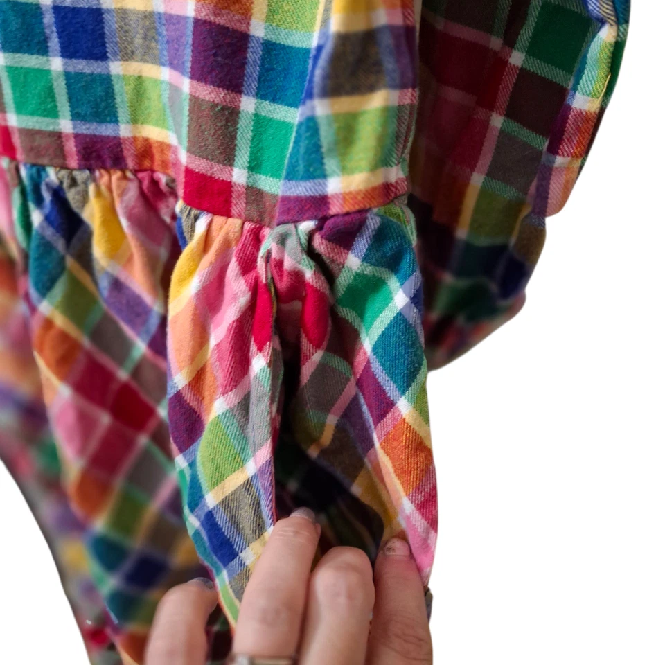 Hanna Anderson Plaid Flannel Girls Long Sleeve Dress size 12 - Image 4 of 4