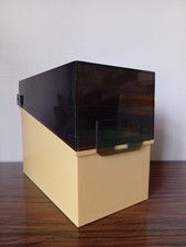 VINTAGE Boîte à fiches A6 en plastique marron beige rangement bureau années 80