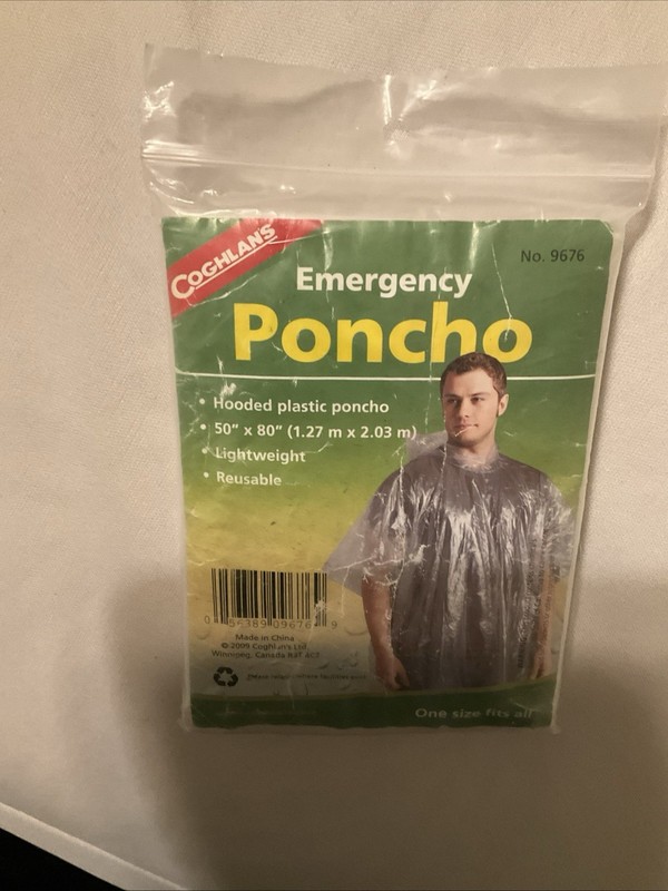 Coghlan Rain Gear Emergency Poncho-Clear 50”x80” Reusable Hooded Universal Size