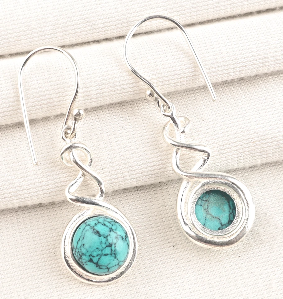Santa Rosa Türkis Edelstein 925 Sterling Silber Handarbeit Schmuck Ohrringe 1,67 - Bild 2 von 4