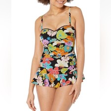 Profile By Gottex Rising Sun Bandeau Swimdress Black Floral Size 10