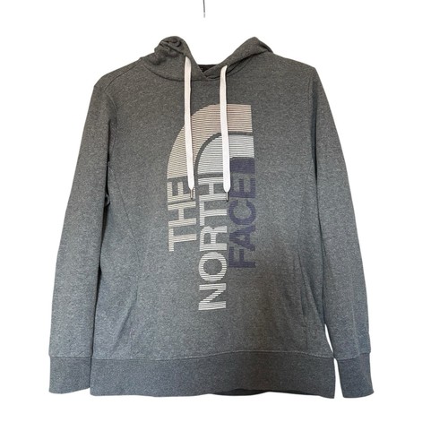 Felpa con cappuccio The North Face donna taglia XL grigia grande logo Spellout manica lunga
