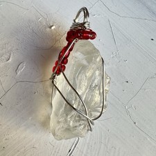 Beach Glass Clear PENDANT Necklace Wire Wrapped Handmade 1915 R