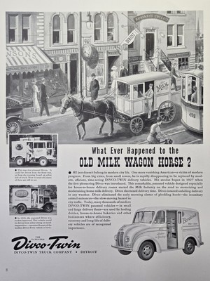 Divco-Twin Delivery Trucks No Place for Milk Wagon Horse Vintage Print Ad 1941