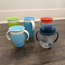 Lot of 5 Sippy Cups Handles 360 /Straw Lids Multicolor/Dr. Brown
