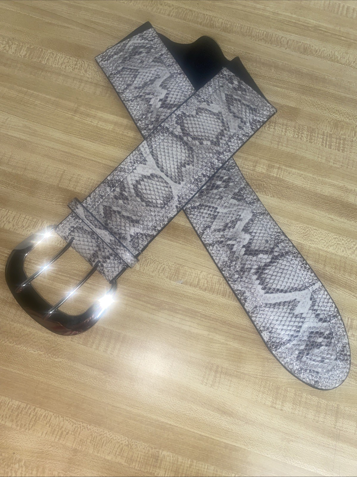 Python Snake Skin Leather Belt Stretch Back 3” Wi… - image 7