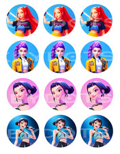 12 X K-POP DEMON HUNTERS Edible Cupcake Toppers - 2"/1.5"- ICING/WAFER