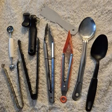 MIXED LOT OF 9 KITCHEN UTENSILS Cooking Spoons Spatulas Can Opener Melon Baller