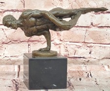 Fine Art Bronze Bodybuilder Sculpture by Cesaro Male Nude Marble Base Statue
