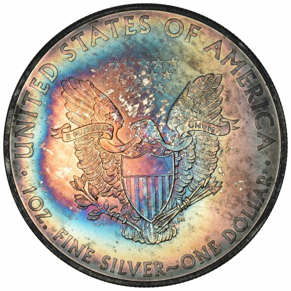 2008 Silver Eagle - Unc - Beautiful Album Toned Rainbow Target Toning! (Inv#103) - Image 2 of 2