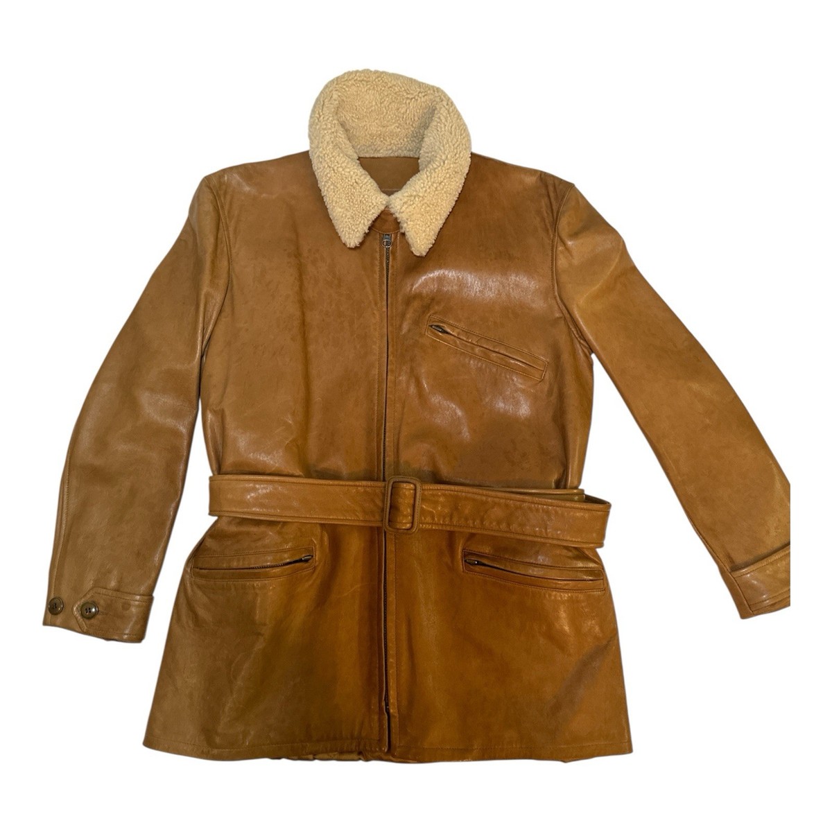 Vtg Polo Sport Ralph Lauren Belted Burnished Leather Shearling