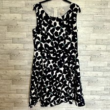 Loft Navy/White Floral Print Summer Dress Cocktail, Coastal Sz-12 Turquoise Bead