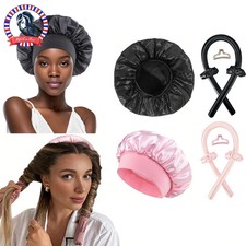 No Heat Hair Curler And Satin Sleeping Cap Set Heatless Hair Curling Headband Ha