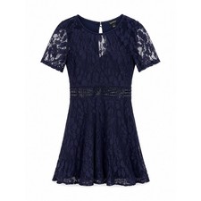 Sequin Hearts Navy Lace Fit & Flare Dress Juniors 5 Romantic Coquette