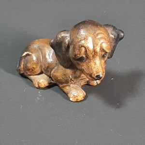 Vintage Ceramic Dog Figurine Dachshund Miniature Pottery Brown Tiny Figurine