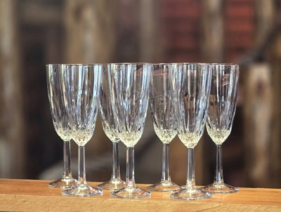 Vintage Luminarc Diamond Cut Crystal Stemmed Glasses Set of 7 Wine Champagne