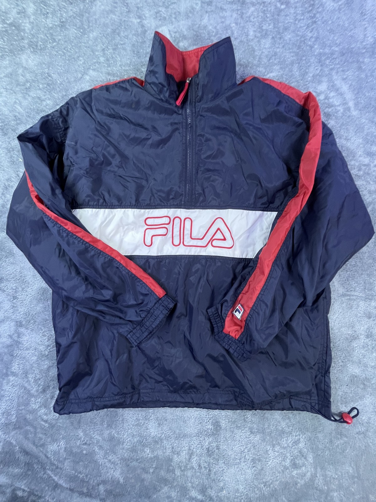Fila Pullover Giacca Uomo Grande Navy Rosso Bianco Mezza Zip Giacca a Vento Foderata in Rete