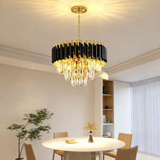 Black Gold Modern 3-Tier Flush Mount Crystal Ceiling Light Raindrop for Bedroom